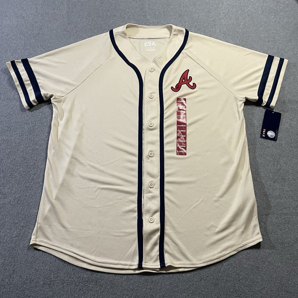 Atlanta Braves MLB Button Down Jersey Mens XL Cream Vintage Look CSA NWT